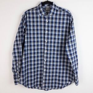 Thomas Dean Blue Plaid Button Front Shirt L